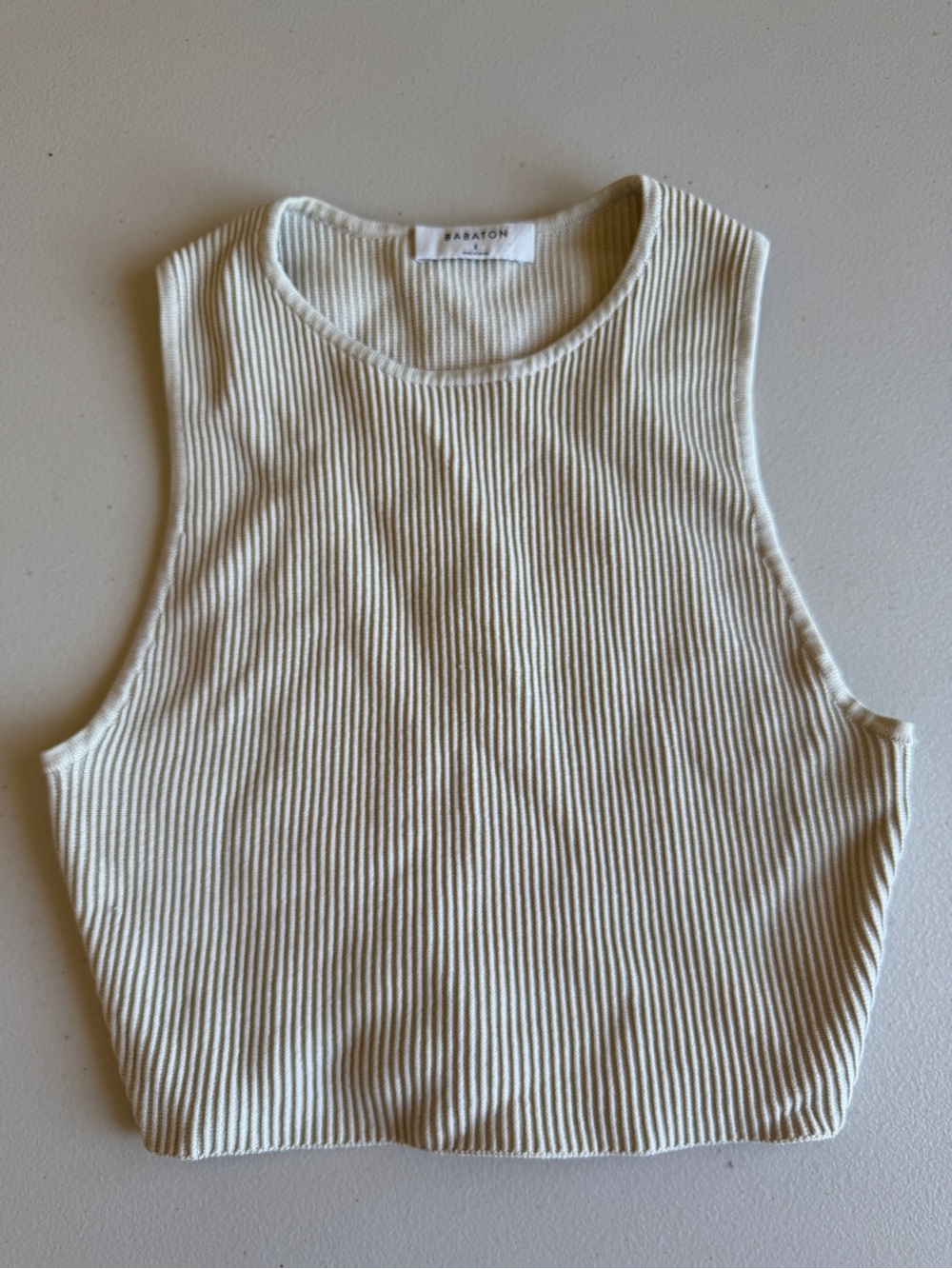 Aritzia Babaton Sculpt Knit Cropped Tank Top Heather Oatmeal Beige S